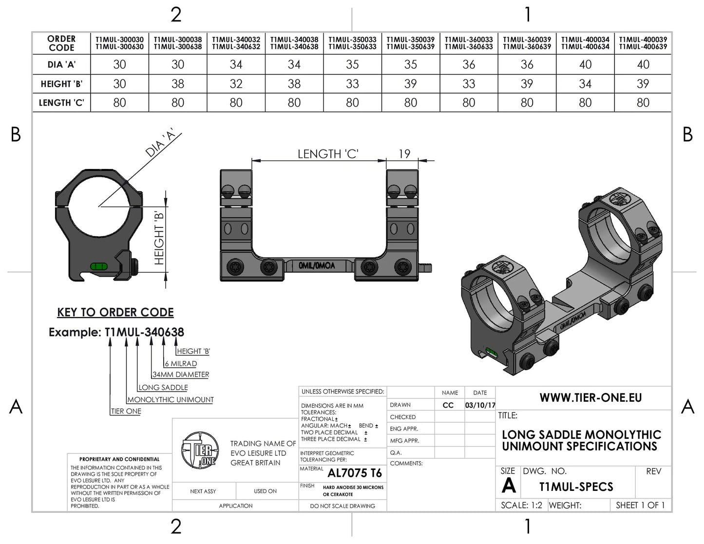 TIER-ONE (UK) MONO MOUNT LONG SADDLE - Shooting Warehouse