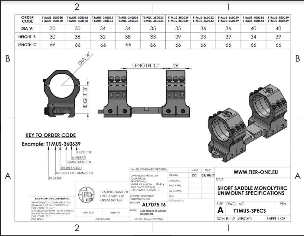 TIER-ONE (UK) MONO MOUNT SHORT SADDLE - Shooting Warehouse