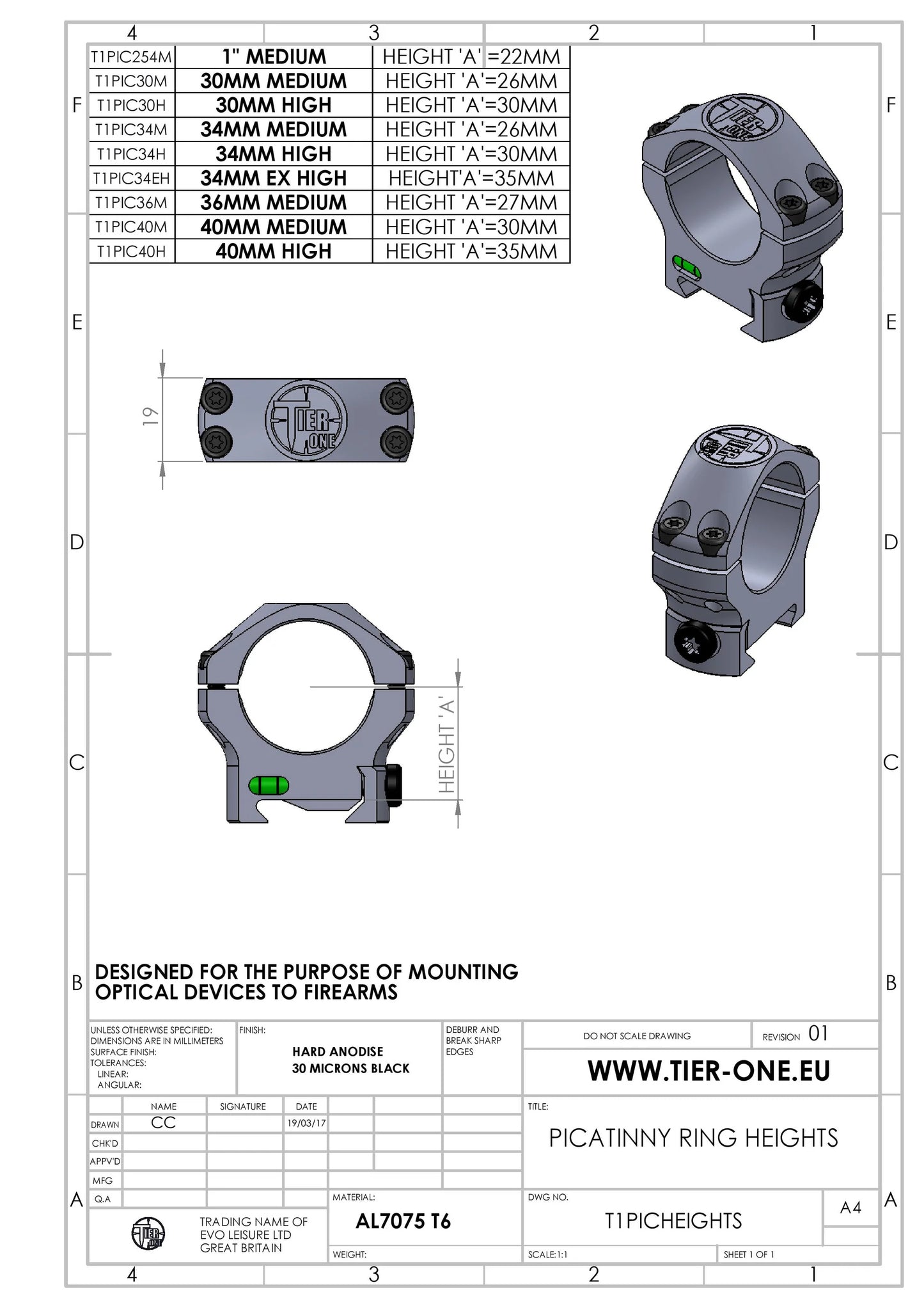 TIER-ONE (UK) Superlight Picatinny Hunting Rings - Shooting Warehouse