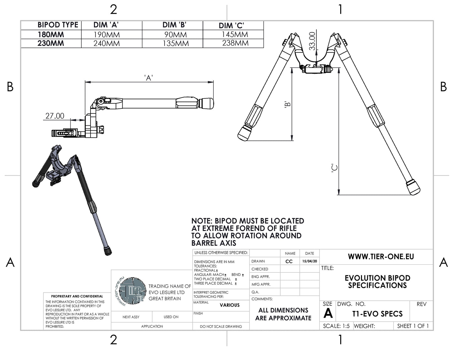 TIER-ONE EVOLUTION BIPOD - Shooting Warehouse