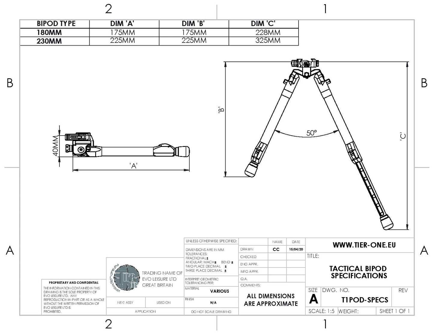 TIER-ONE TACTICAL BIPOD - Shooting Warehouse