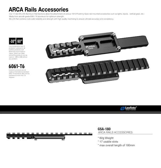 Leofoto GSA-180 ARCA PICATINNY RAIL - 180mm