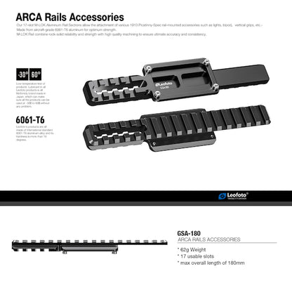Leofoto GSA-180 ARCA PICATINNY RAIL - 180mm - Shooting Warehouse Sport Optics