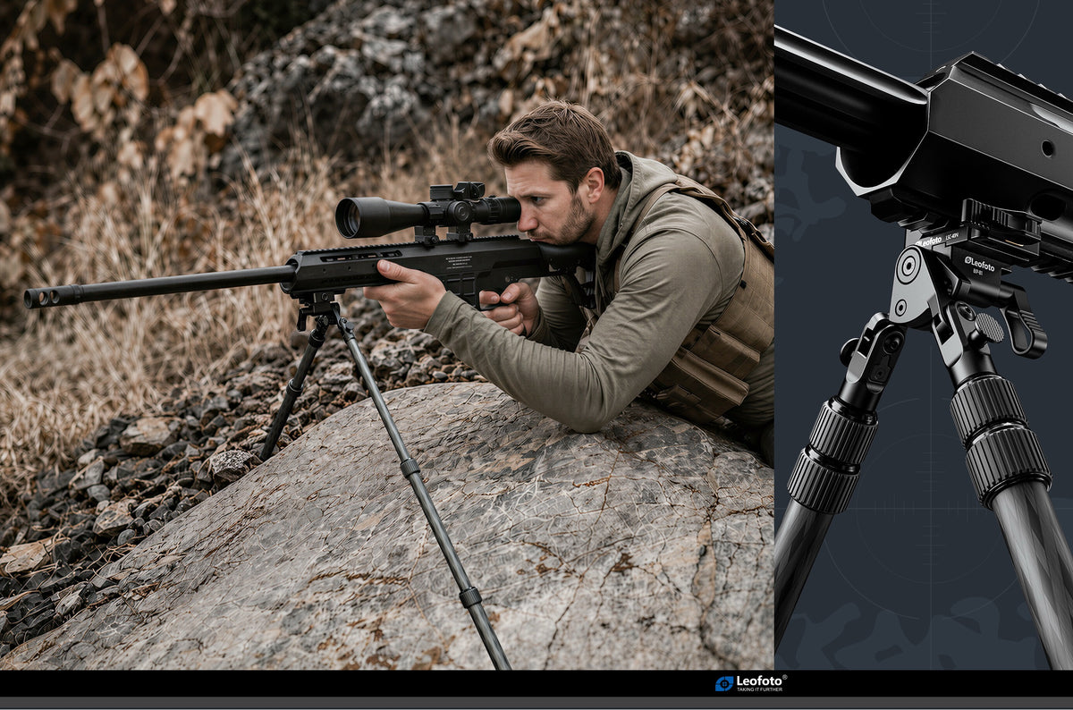 LEOFOTO BIP-B1 Multi-Functional Hunting Bipod (Low to Mid-Height - Cross Carbon Pattern) - IN STOCK - Shooting Warehouse Sport Optics