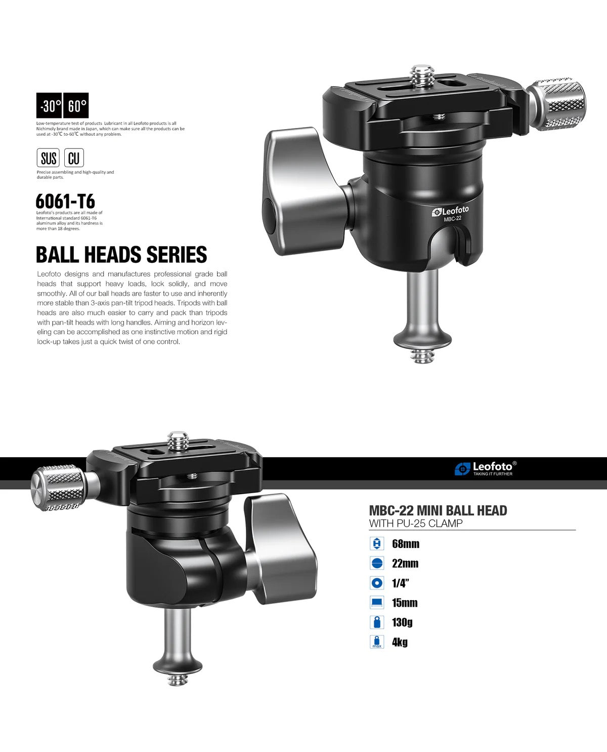 LEOFOTO MBC-22 Mini Ball Head | Arca Compatible