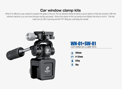 LEOFOTO WN-01+SW-01 CAR WINDOW CLAMP Kit for Binoculars/Spotting Scopes - Shooting Warehouse Sport Optics