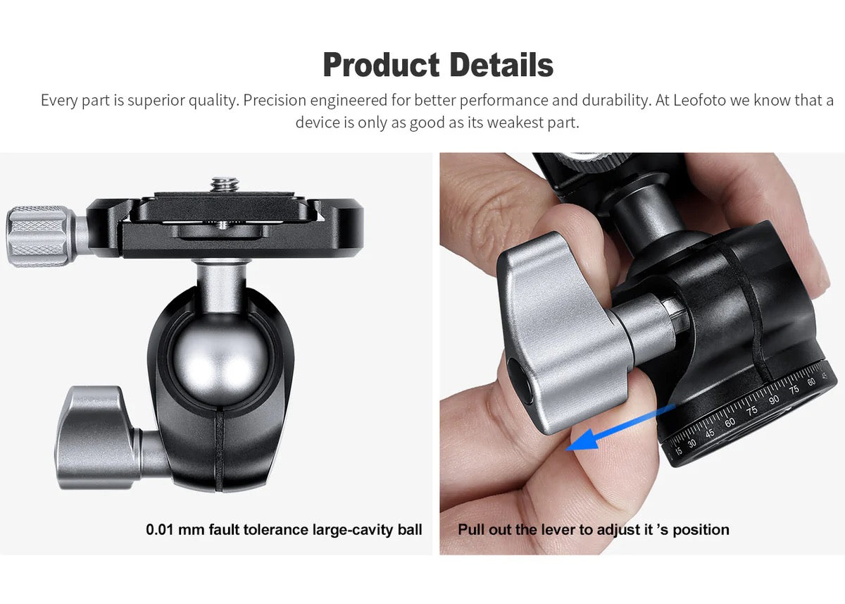 LEOFOTO LH-22 Mini Ball Head + QR Plate | Arca Compatible