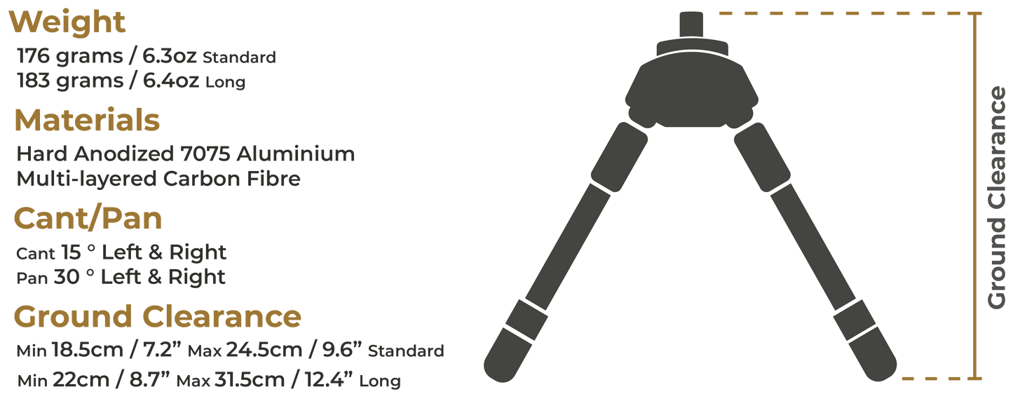 SPARTAN PRECISION - Javelin Pro Hunt Bipod - LONG (22cm to 31.5cm) - Shooting Warehouse